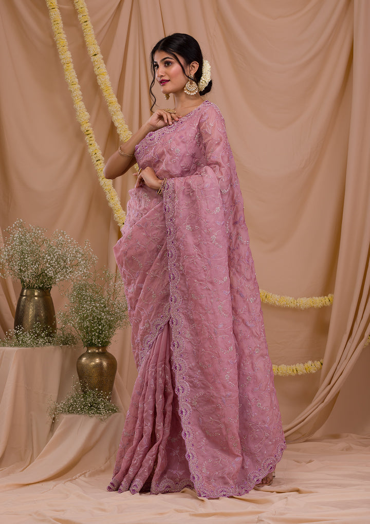 Lavender Stonework Net Saree