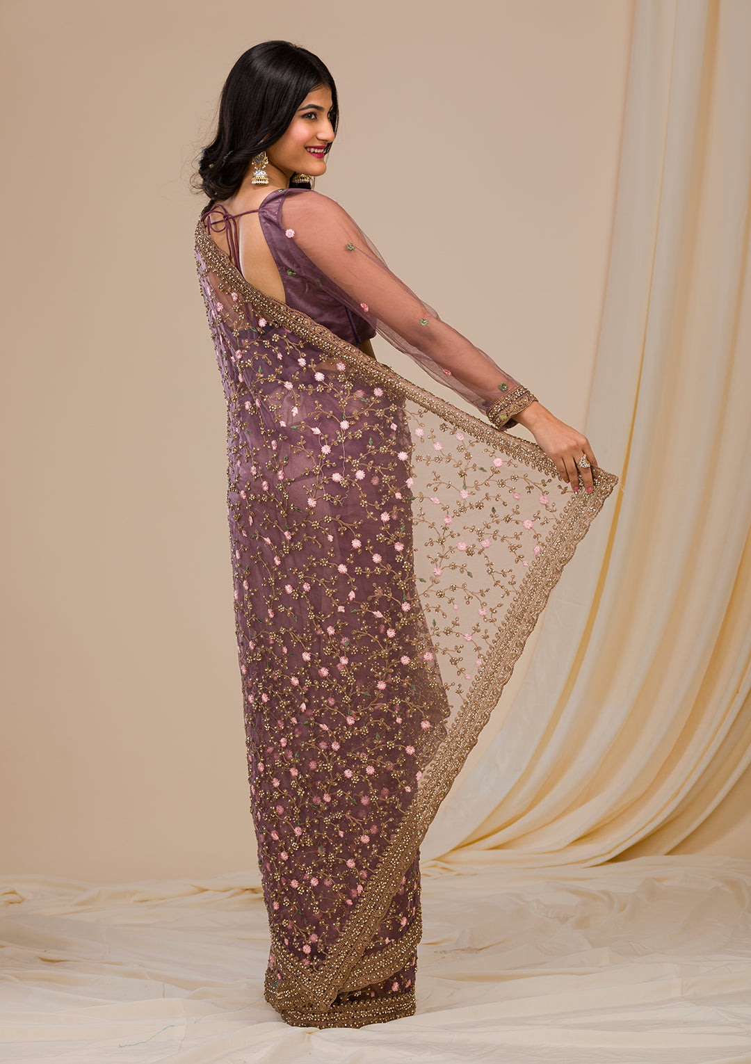 Lavender Stonework Net Saree