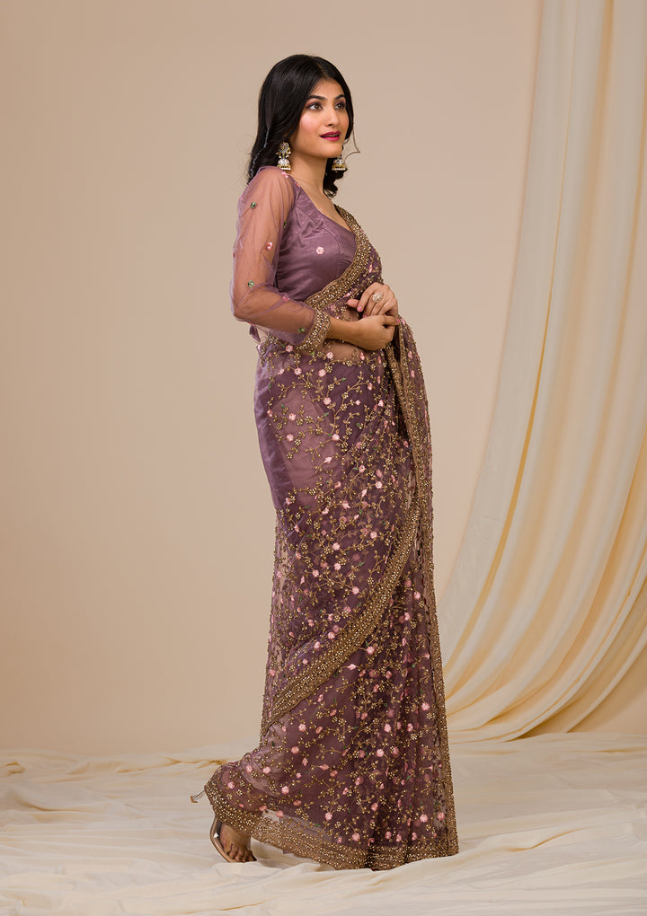 Lavender Stonework Net Saree