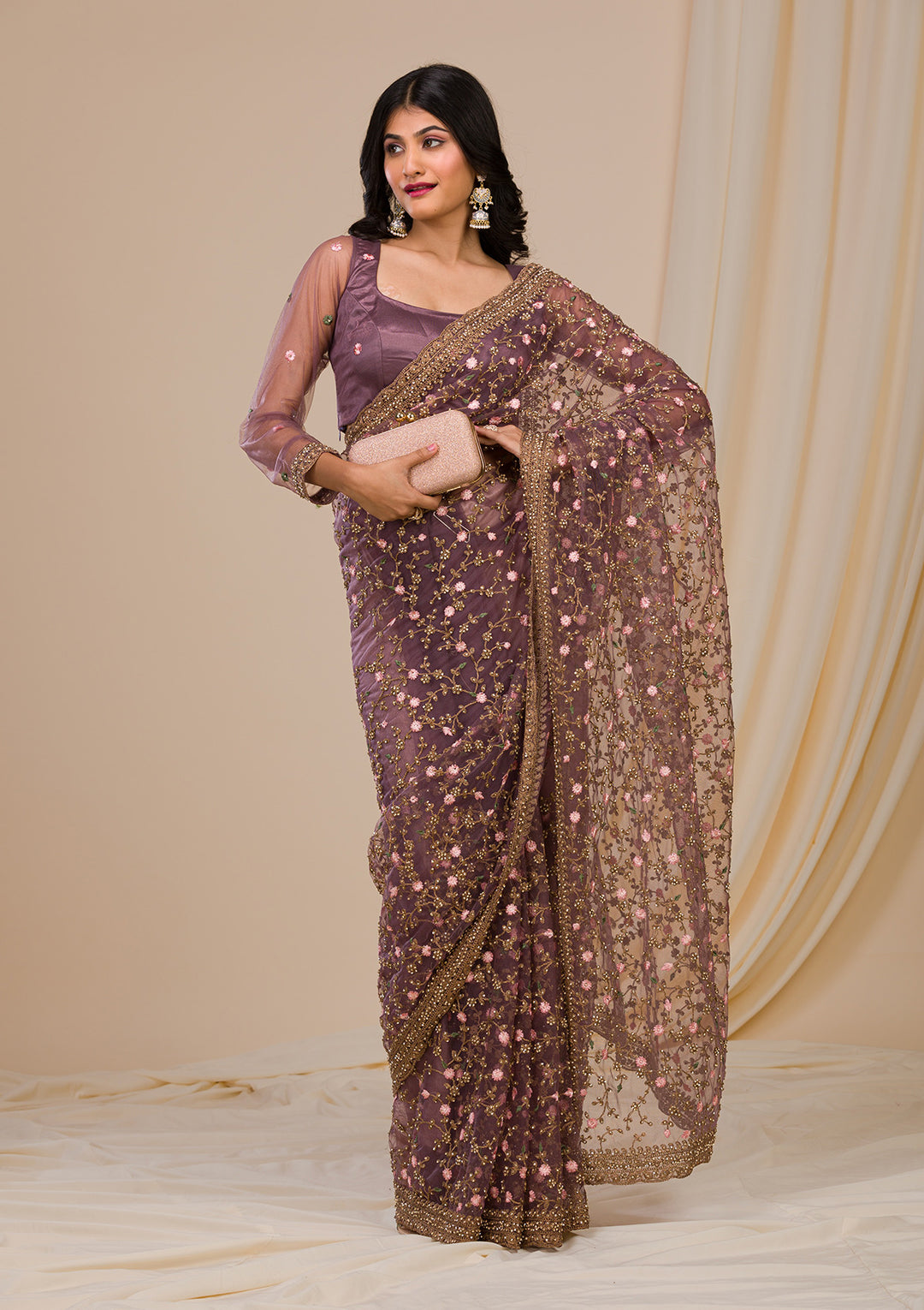 Lavender Stonework Net Saree