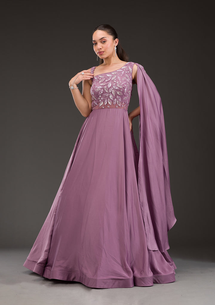 Lavender Stonework Satin Gown
