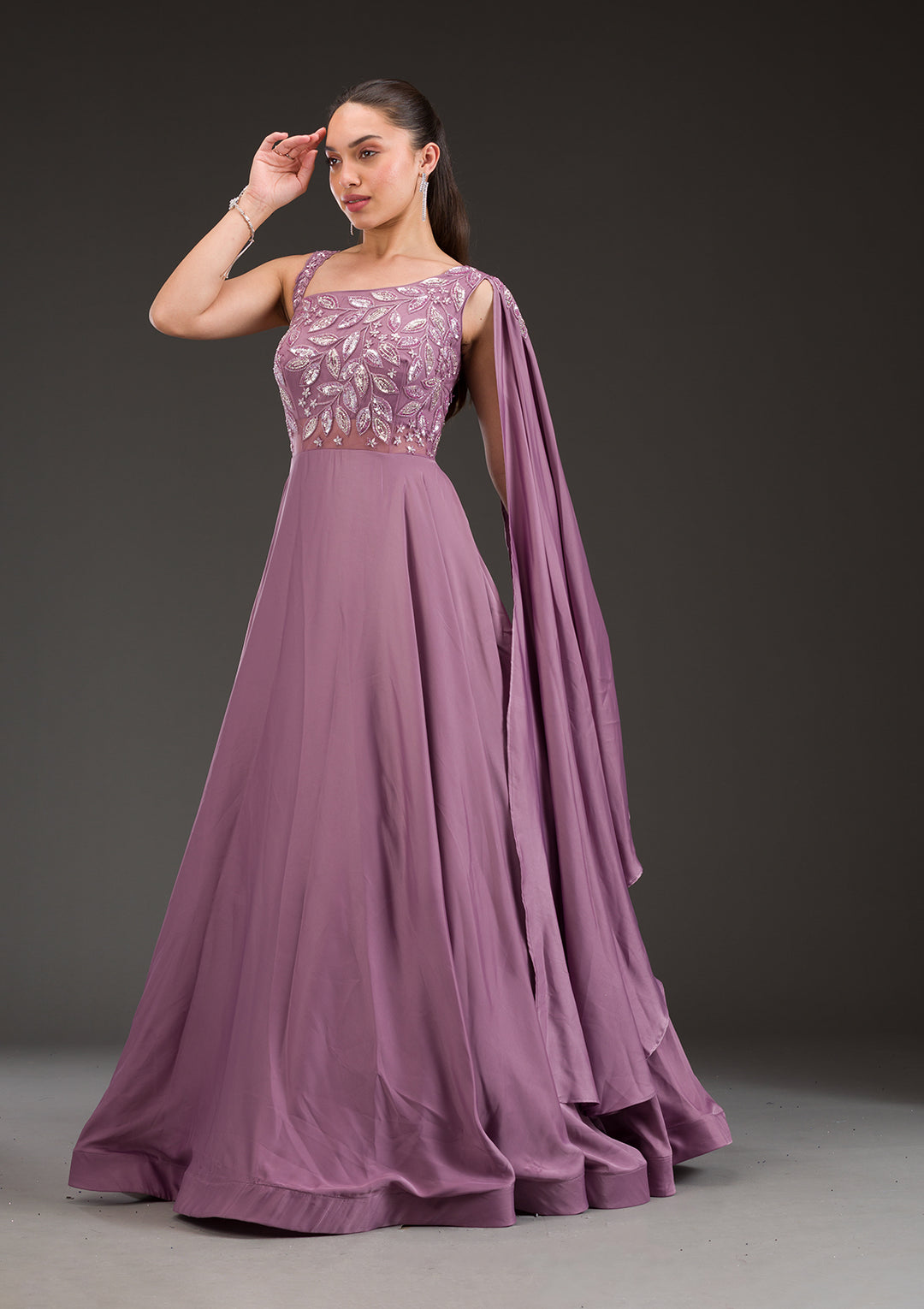 Lavender Stonework Satin Gown
