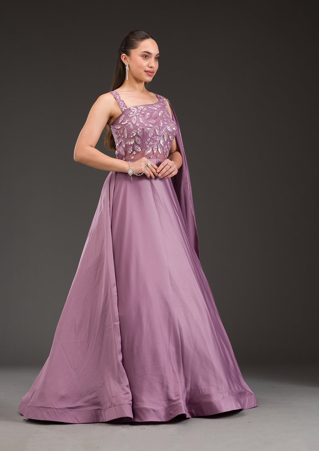 Lavender Stonework Satin Gown