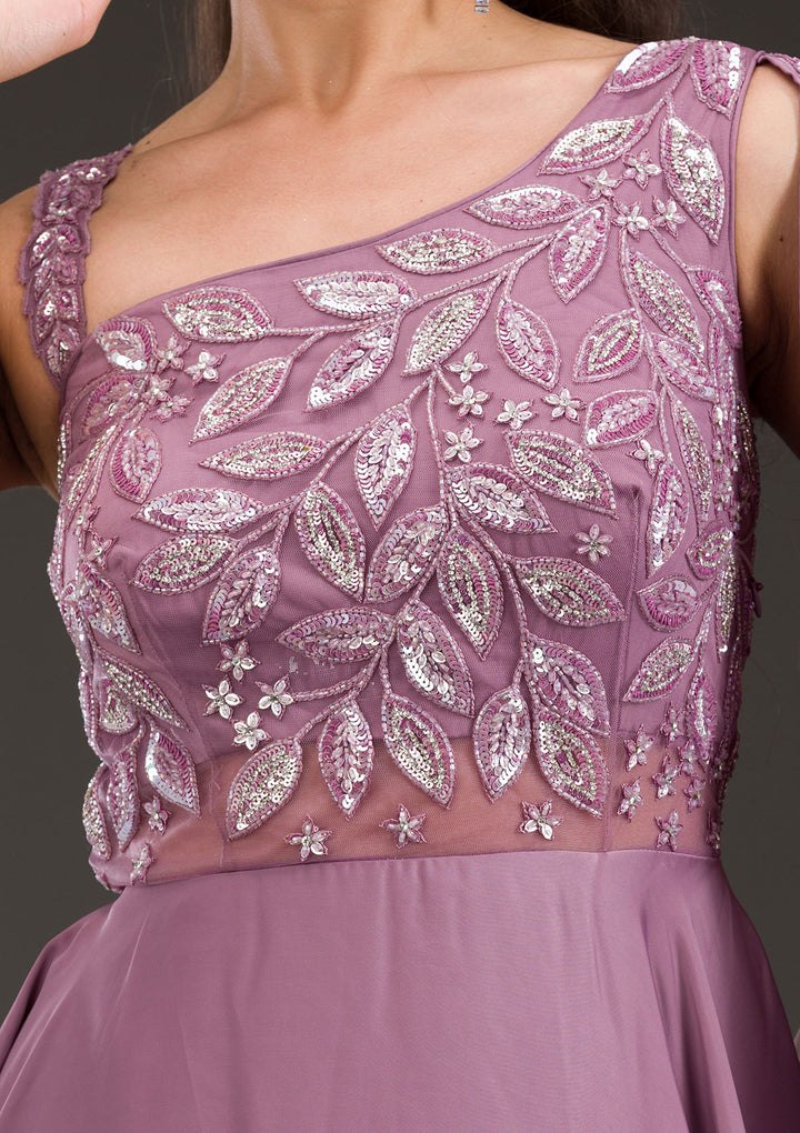 Lavender Stonework Satin Gown