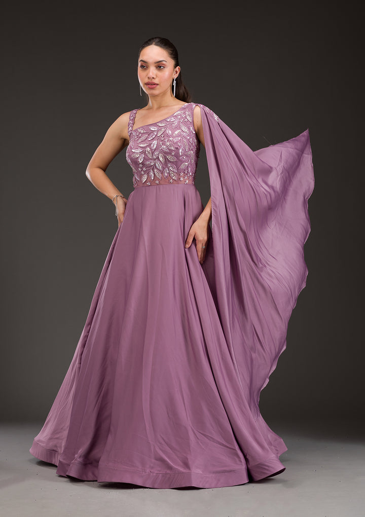 Lavender Stonework Satin Gown