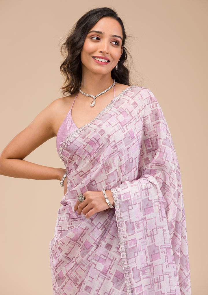 Lavender Stonework Semi Crepe Saree