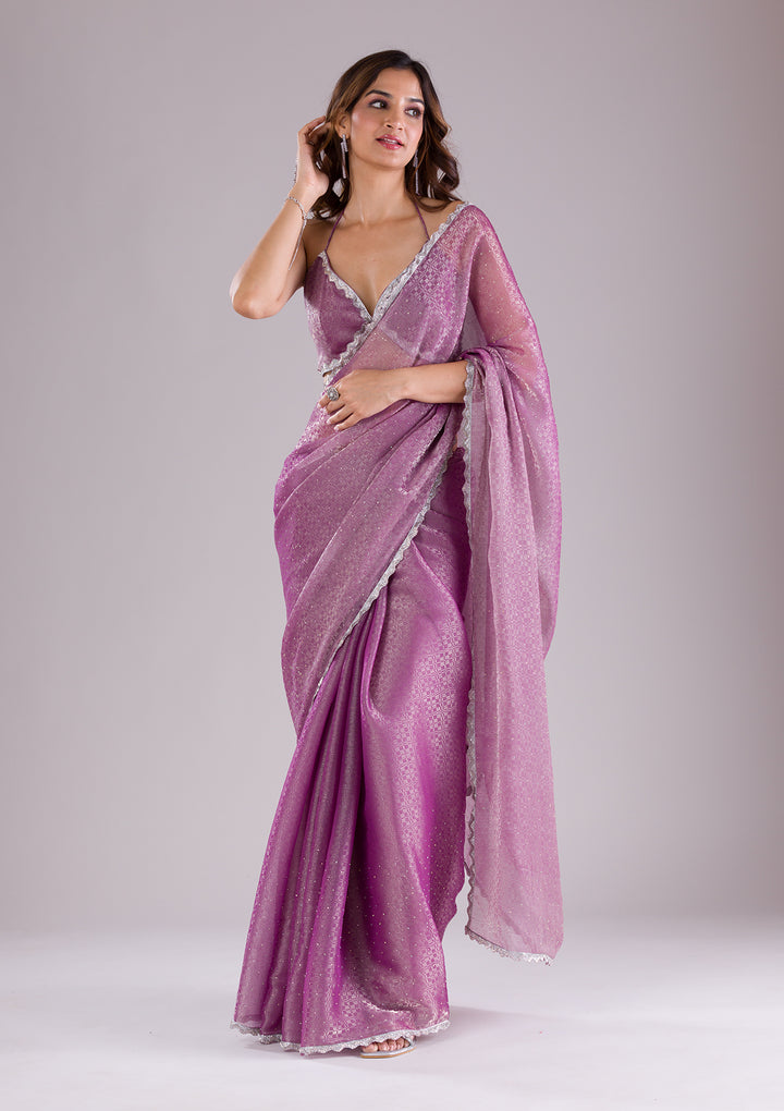 Lavender Stonework Organza Saree