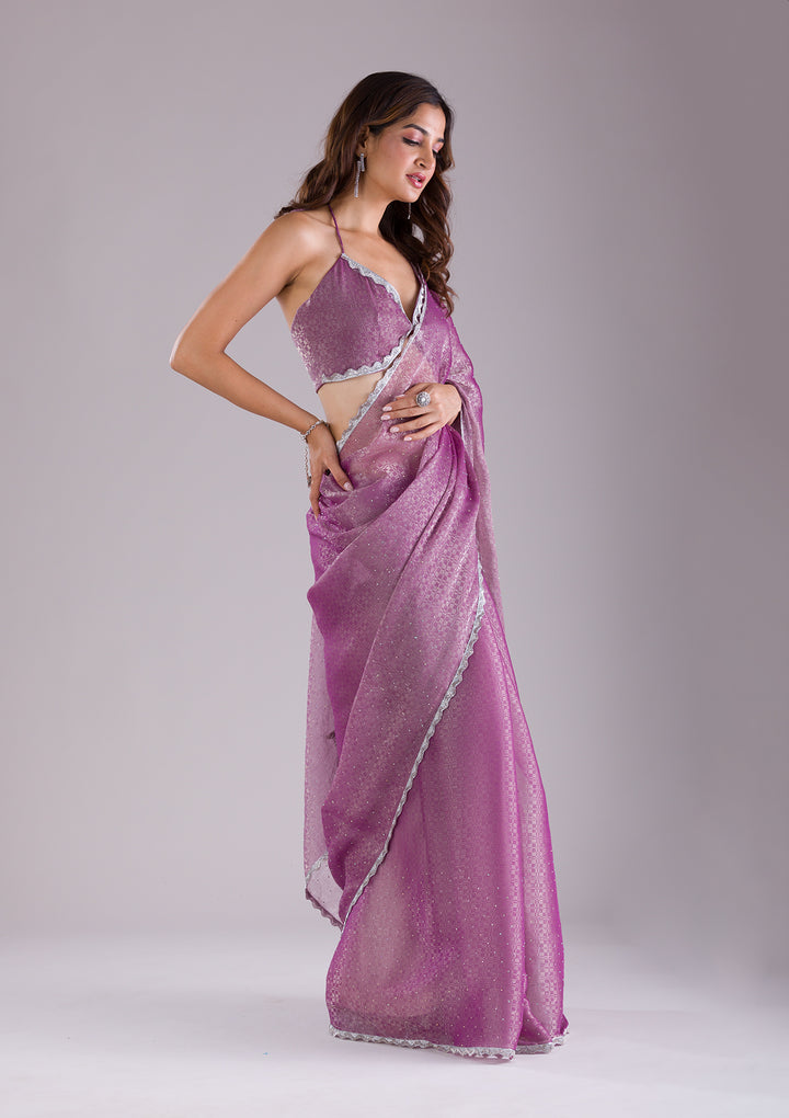 Lavender Stonework Organza Saree