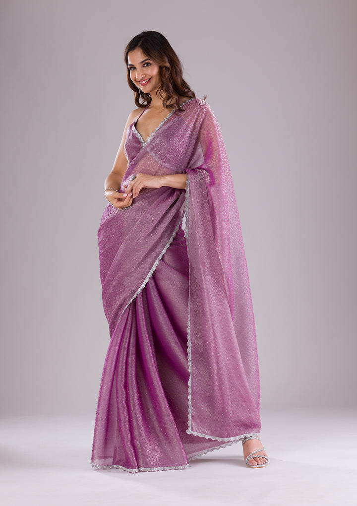 Lavender Stonework Organza Saree