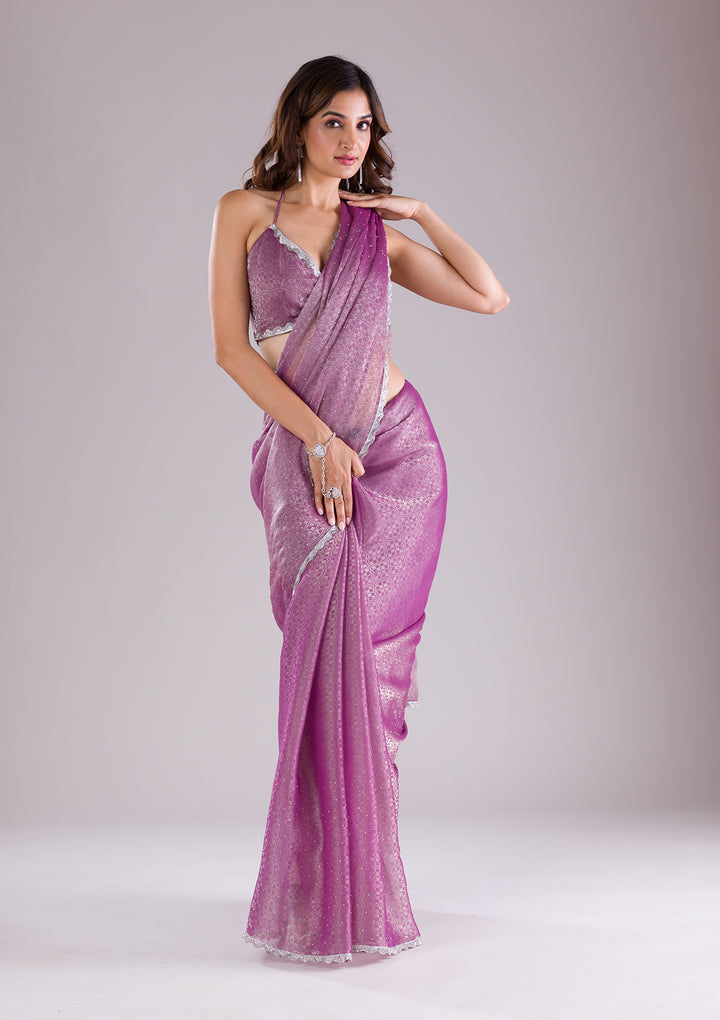 Lavender Stonework Organza Saree