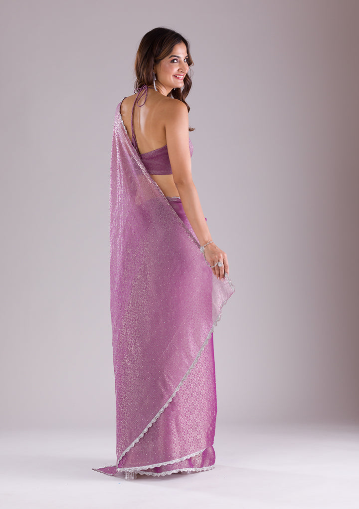 Lavender Stonework Organza Saree