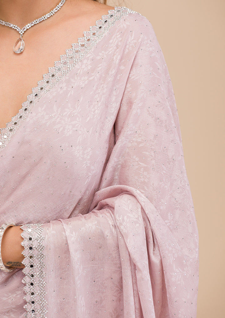 Lavender Stonework Semi Crepe Saree