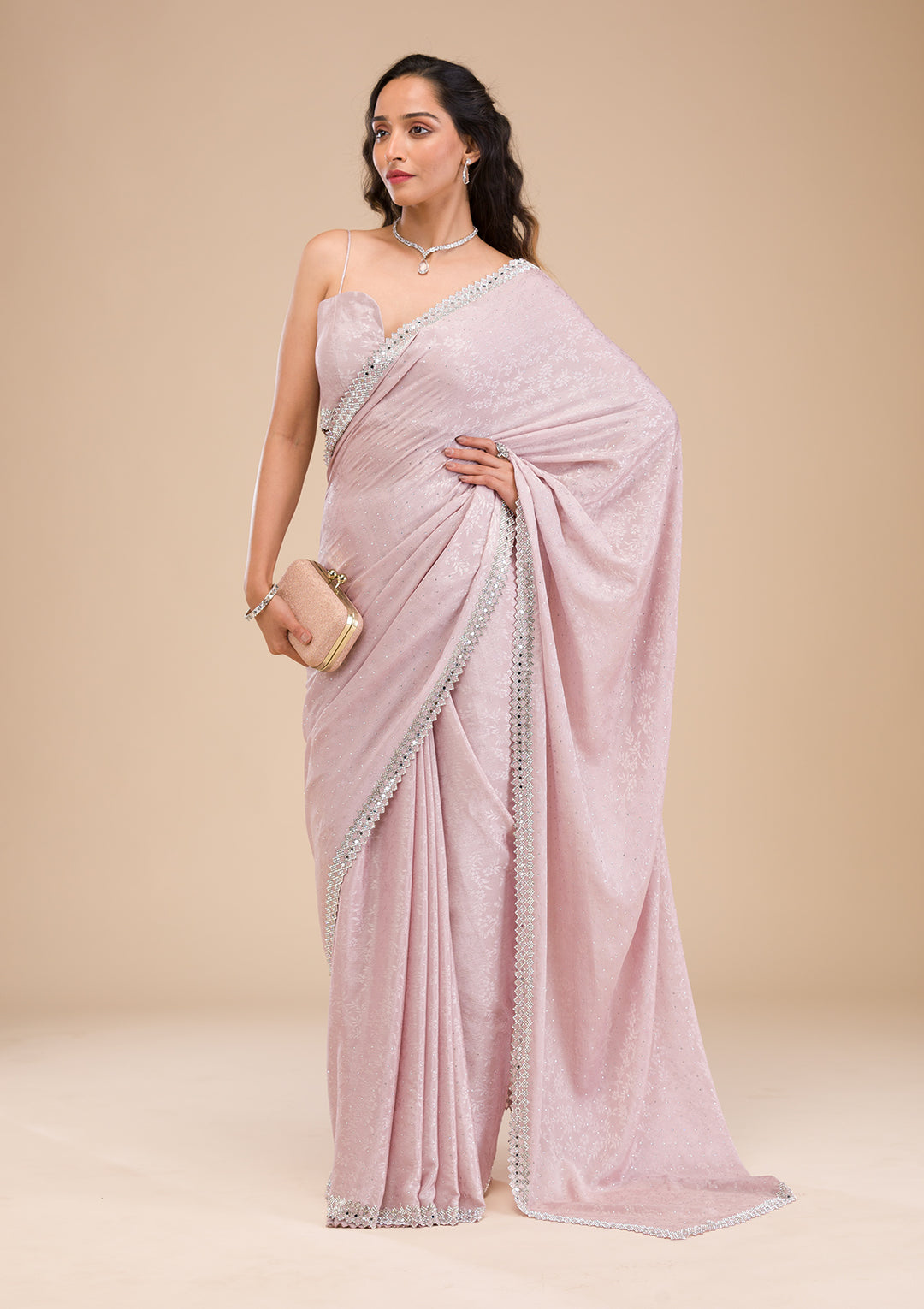 Lavender Stonework Semi Crepe Saree