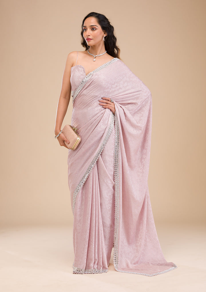 Lavender Stonework Semi Crepe Saree
