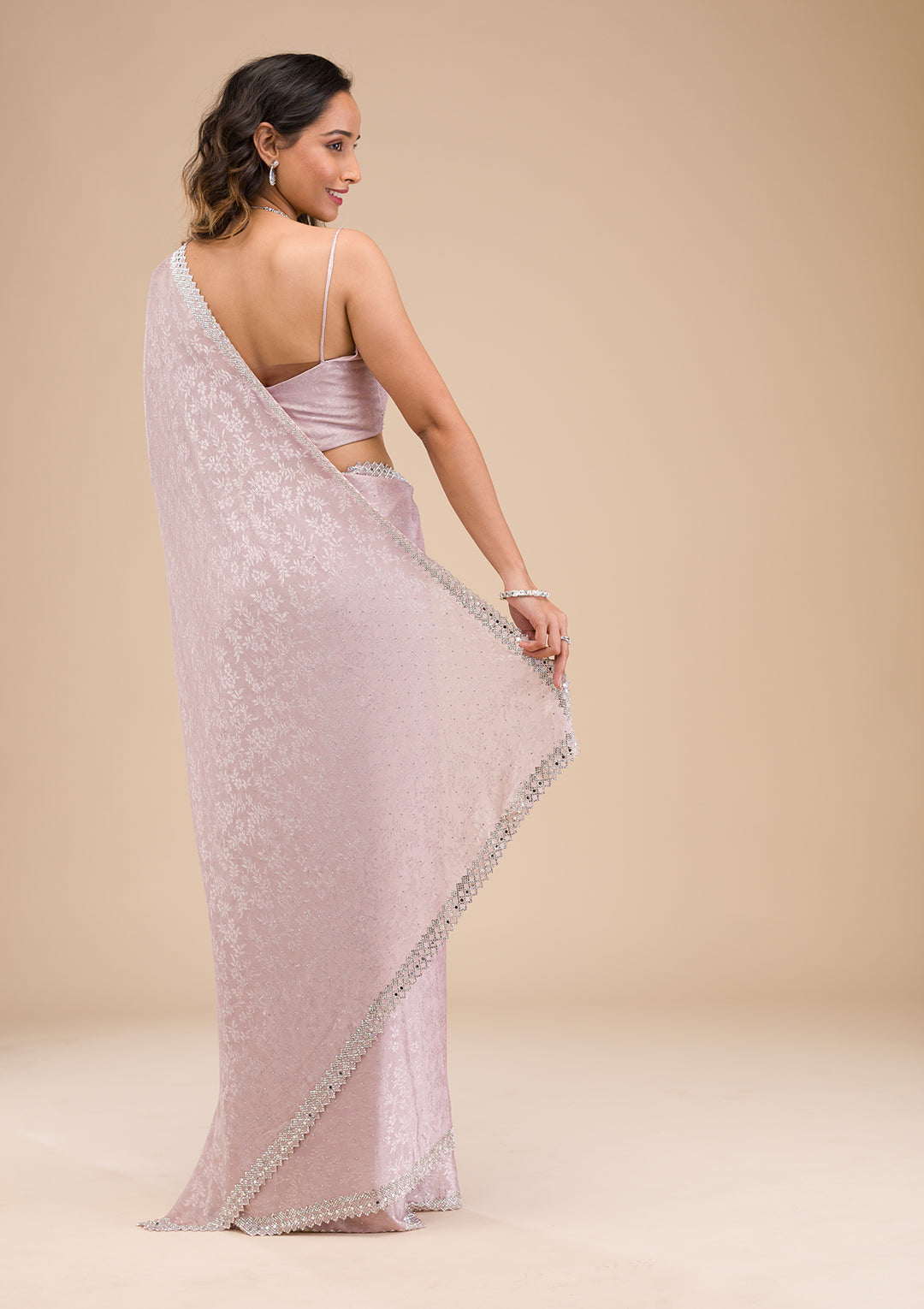 Lavender Stonework Semi Crepe Saree