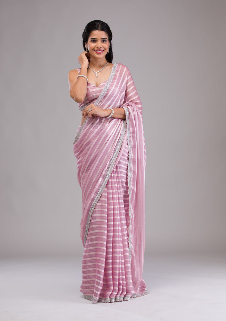 Lavender Stonework Semi Crepe Saree
