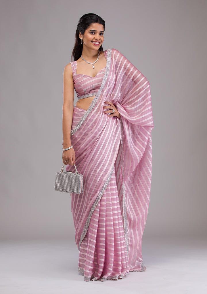 Lavender Stonework Semi Crepe Saree