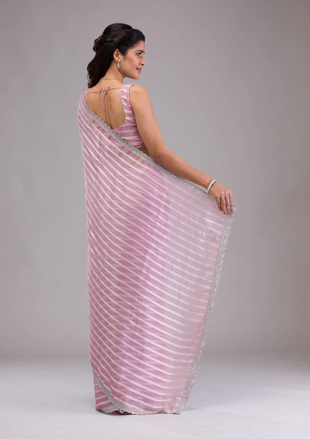 Lavender Stonework Semi Crepe Saree