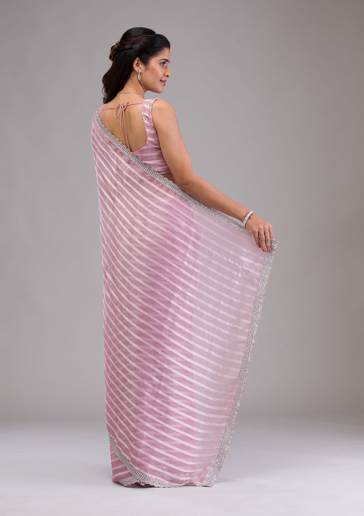 Lavender Stonework Semi Crepe Saree