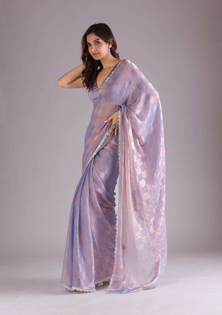 Lavender Stonework Semi Crepe Saree