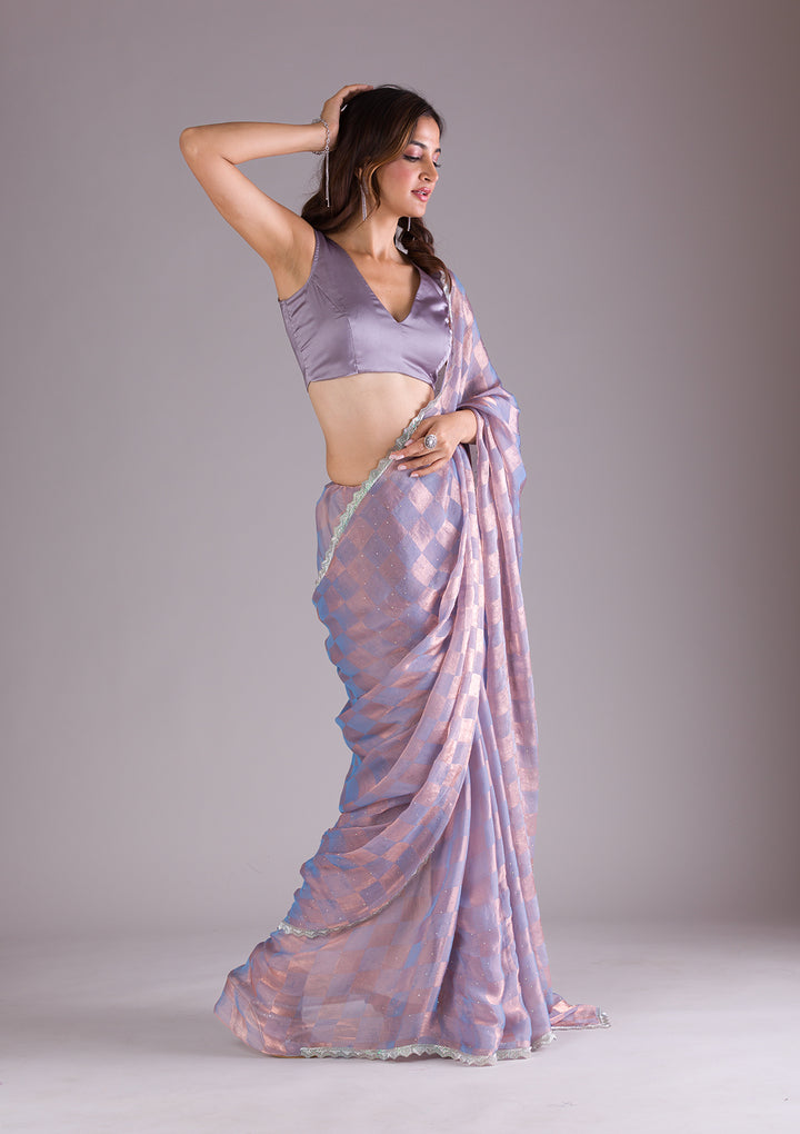 Lavender Stonework Semi Crepe Saree
