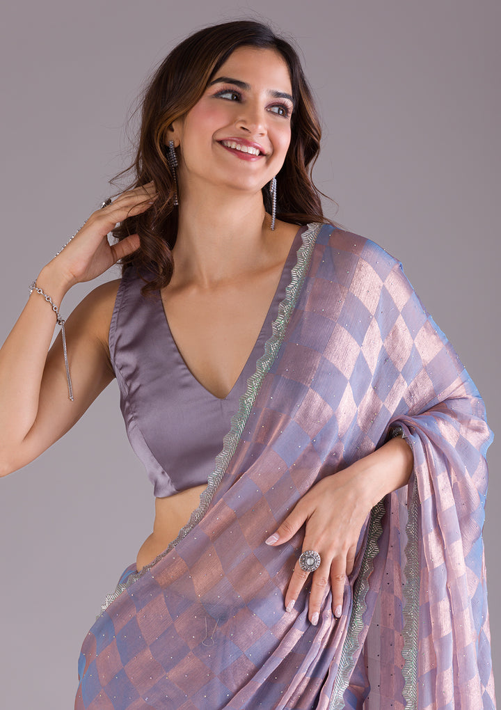 Lavender Stonework Semi Crepe Saree