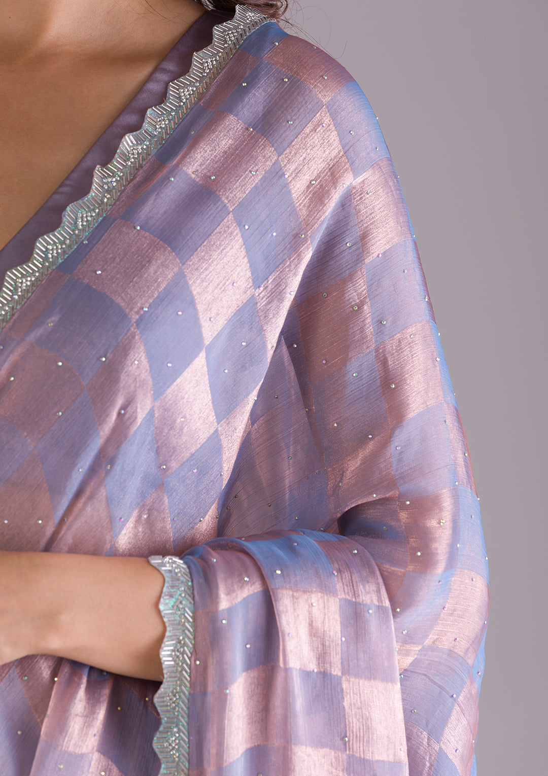 Lavender Stonework Semi Crepe Saree