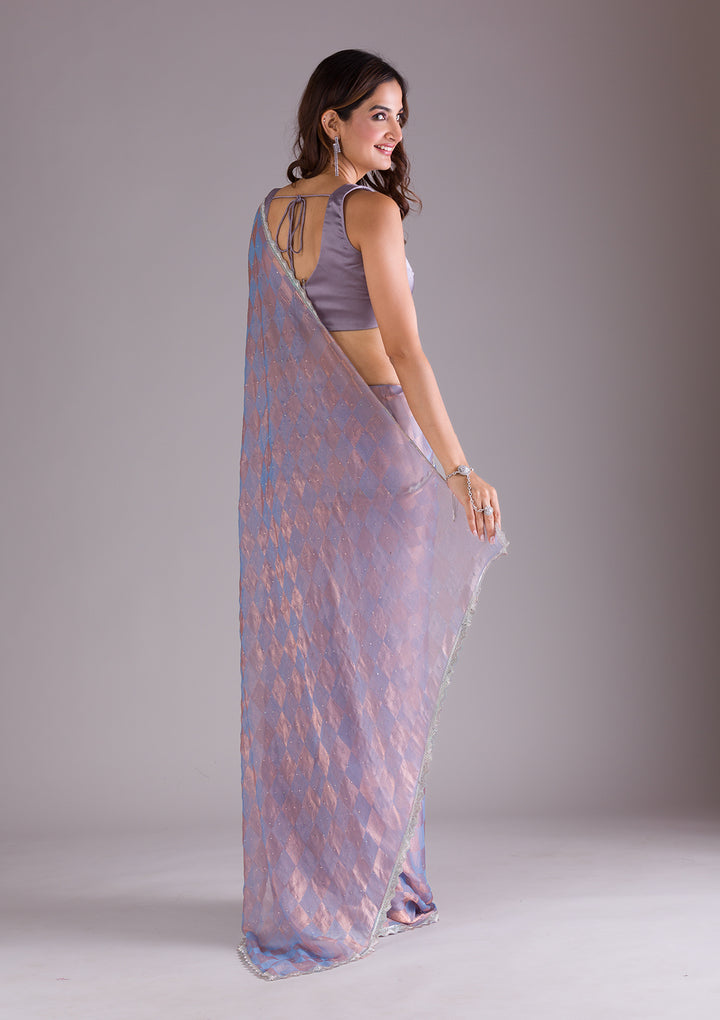 Lavender Stonework Semi Crepe Saree