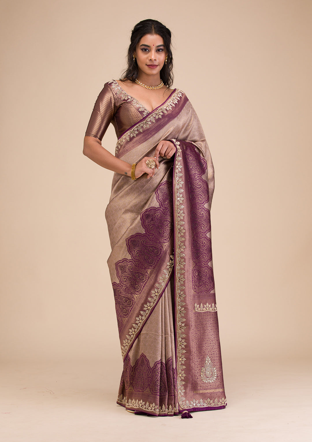 Lavender Stonework Soft Silk Saree