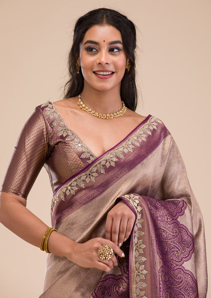 Lavender Stonework Soft Silk Saree