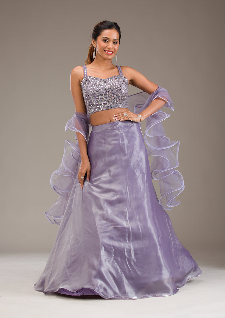 Lavender Stonework Tissue Readymade Lehenga