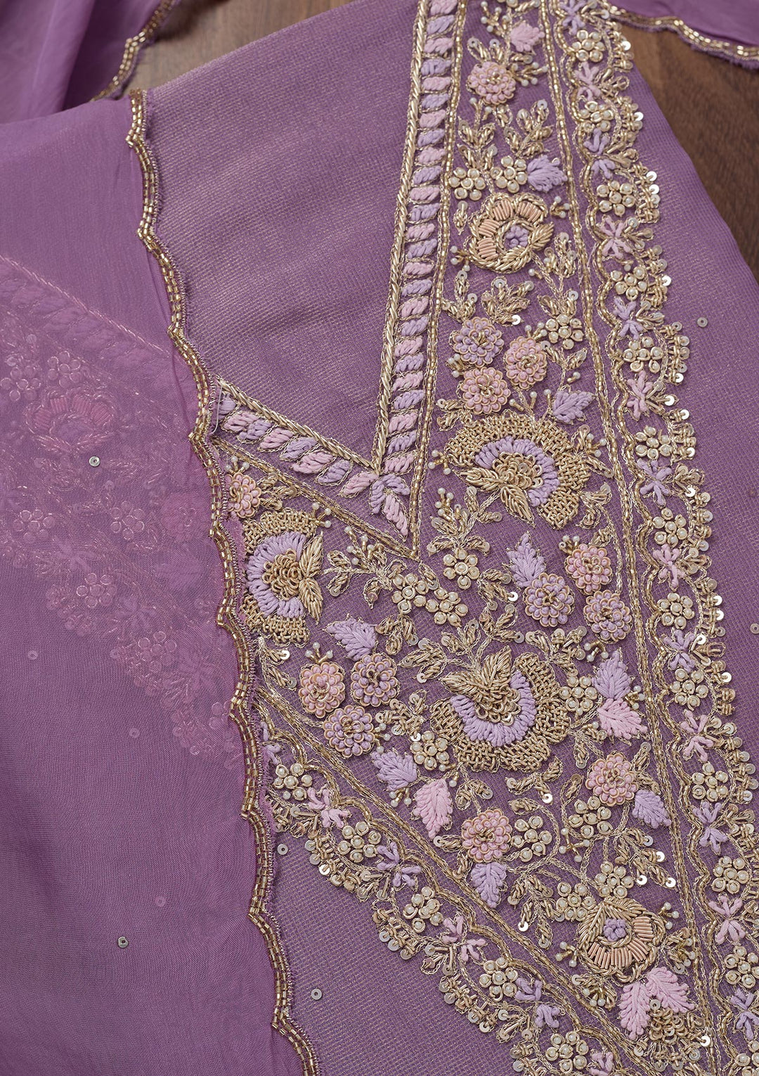 Lavender Stonework Tissue Unstitched Salwar Suit