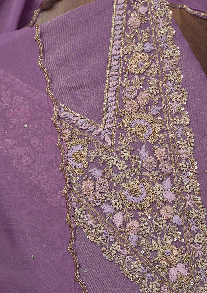 Lavender Stonework Tissue Unstitched Salwar Suit