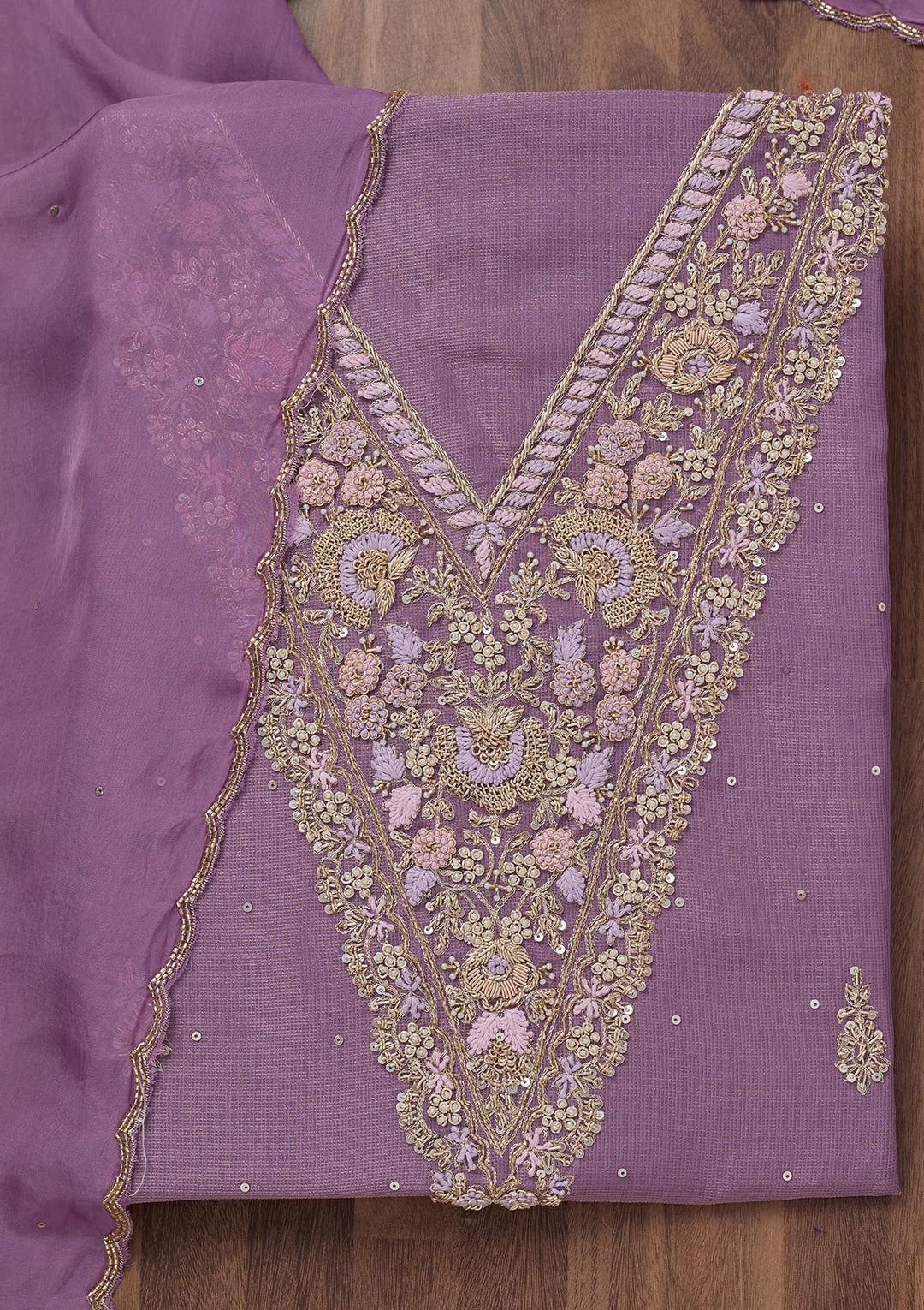 Lavender Stonework Tissue Unstitched Salwar Suit