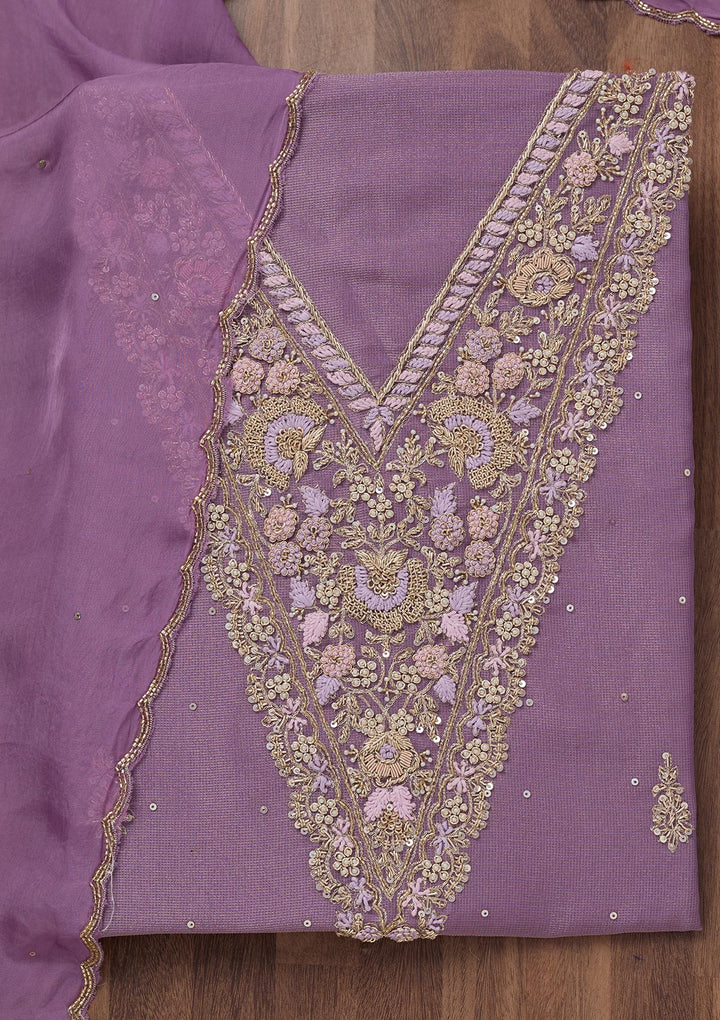 Lavender Stonework Tissue Unstitched Salwar Suit