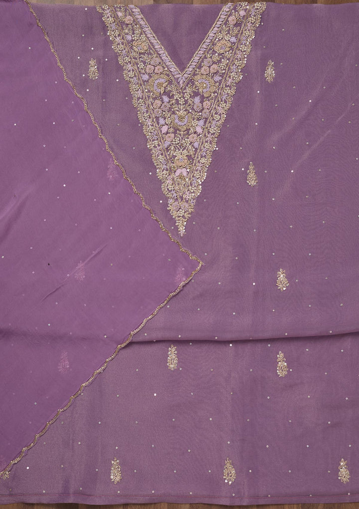 Lavender Stonework Tissue Unstitched Salwar Suit