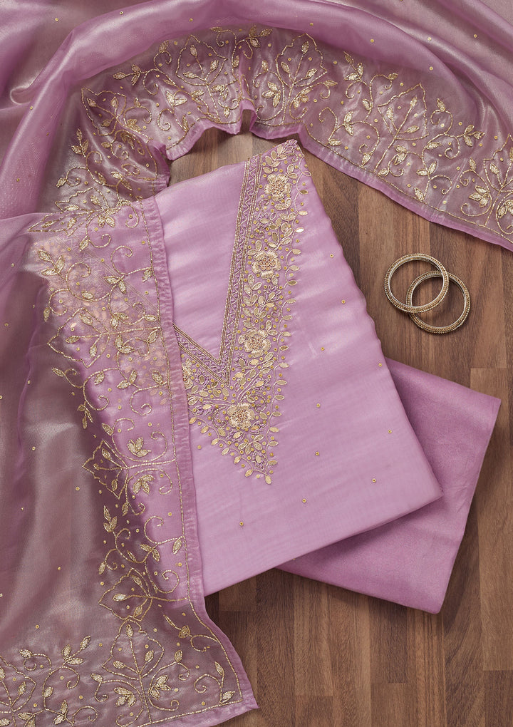 Lavender Stonework Tissue Unstitched Salwar Suit