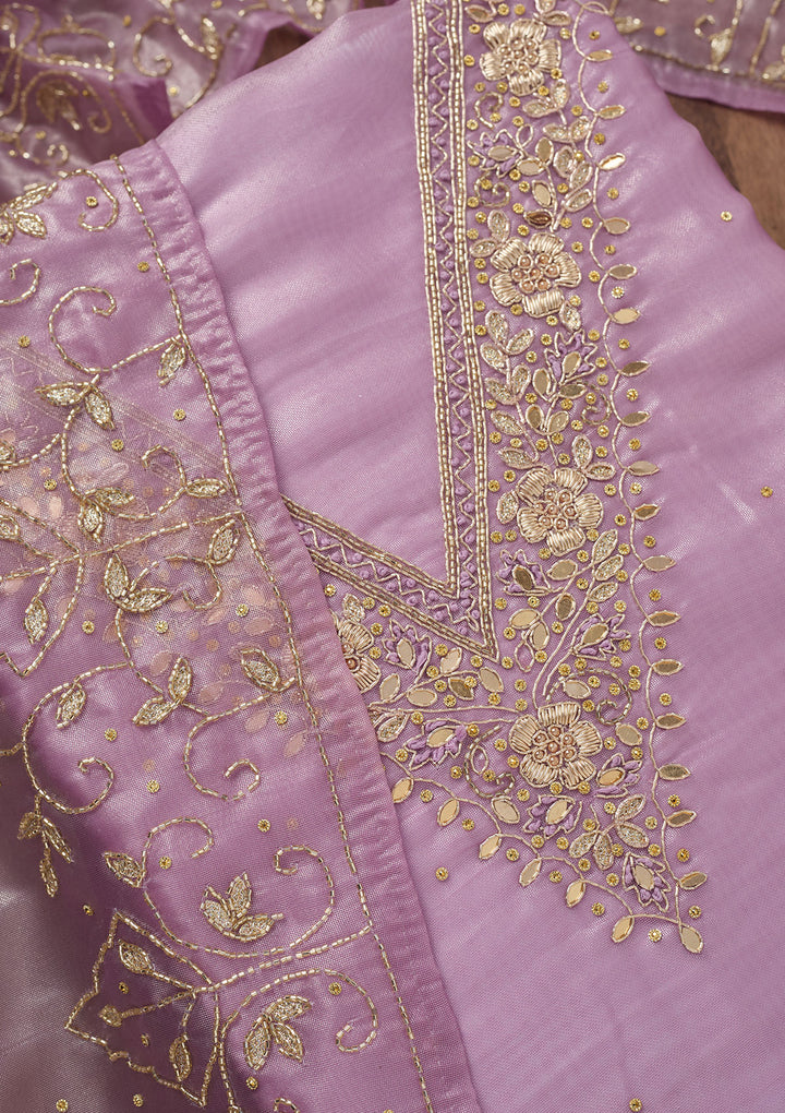 Lavender Stonework Tissue Unstitched Salwar Suit