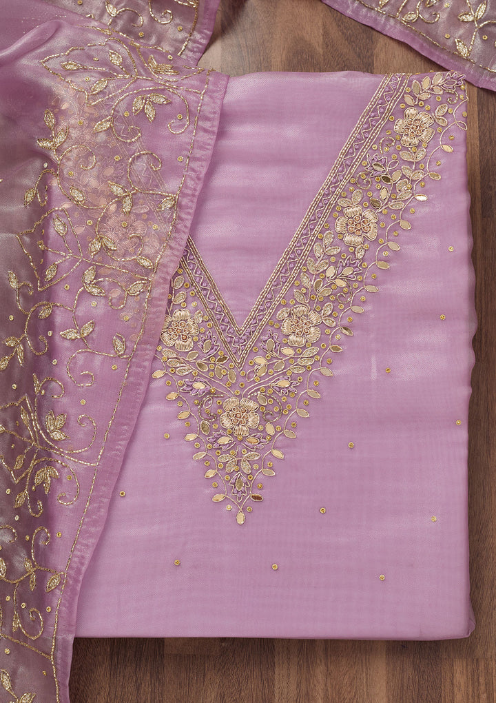 Lavender Stonework Tissue Unstitched Salwar Suit
