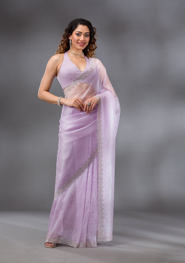 Lavender Stonework Tissue Saree
