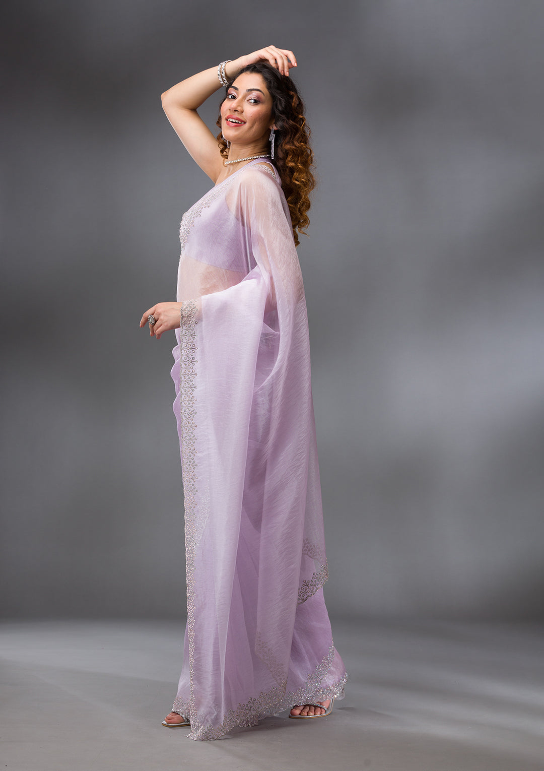 Lavender Stonework Tissue Saree