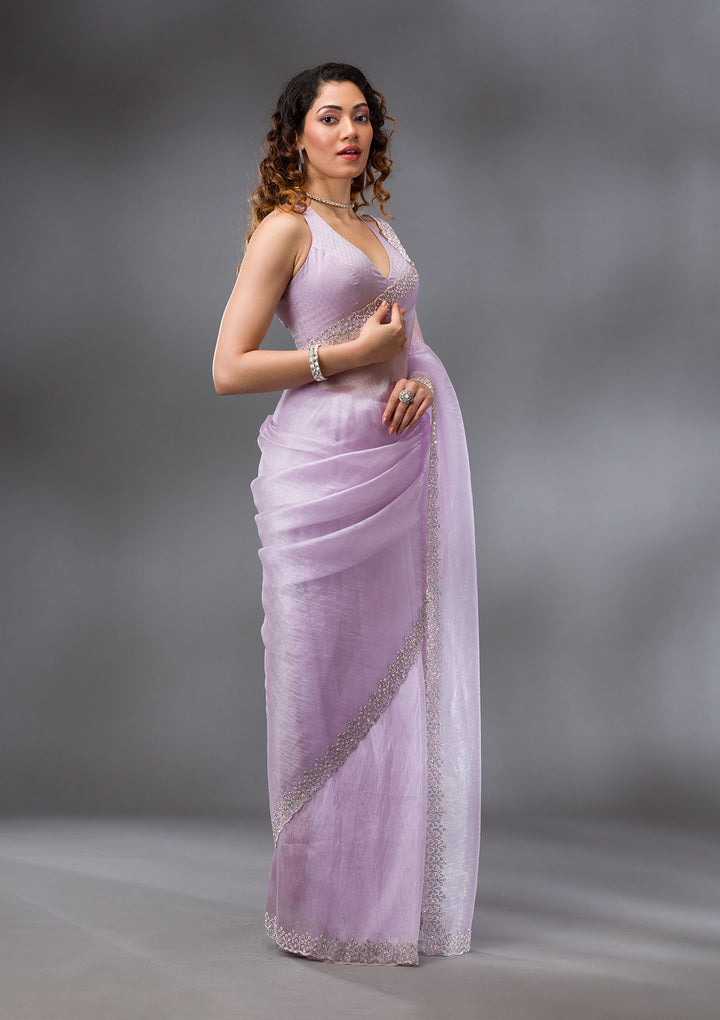 Lavender Stonework Tissue Saree