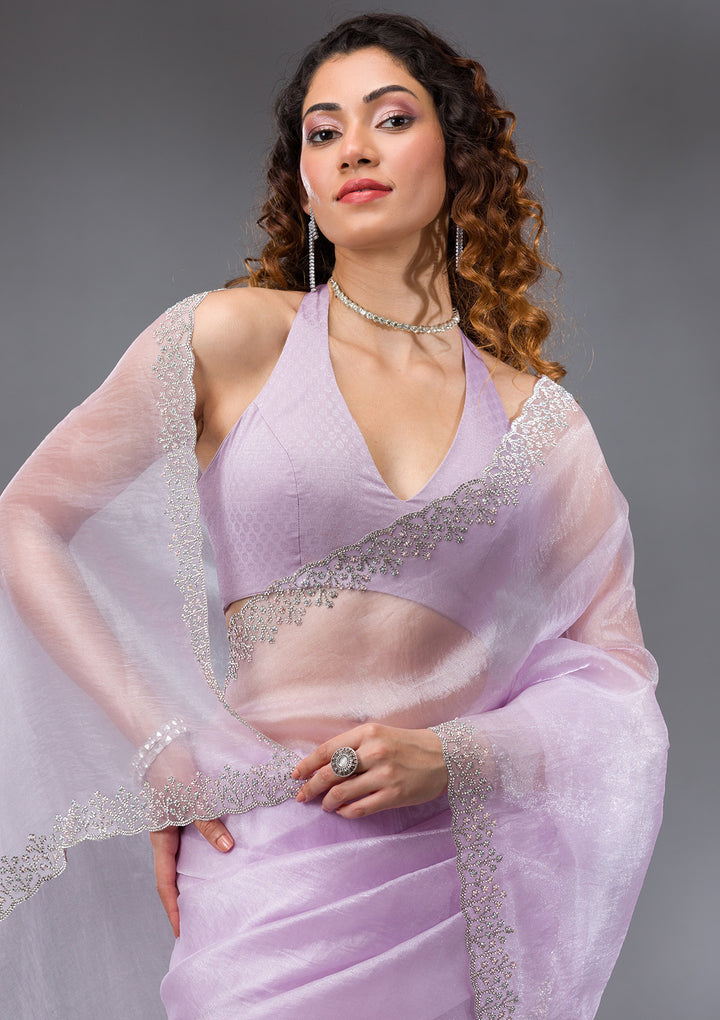 Lavender Stonework Tissue Saree