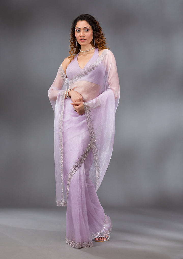 Lavender Stonework Tissue Saree