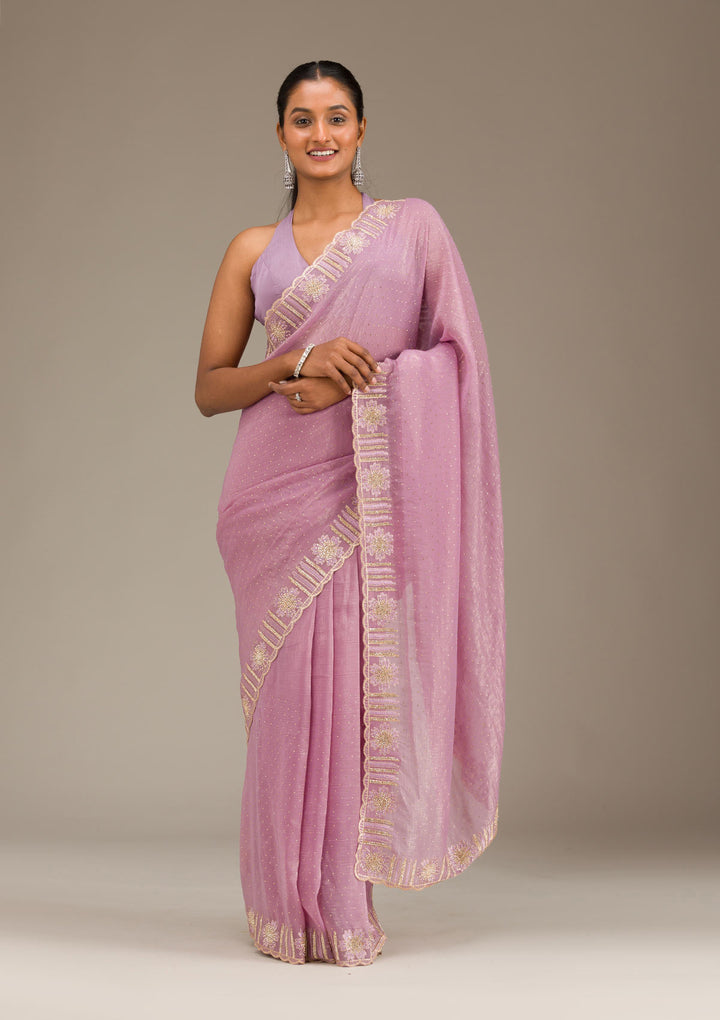 Lavender Stonework Tissue Saree