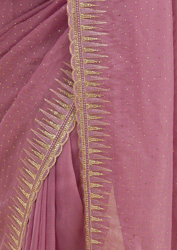 Lavender Stonework Tissue Saree