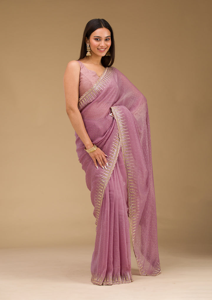 Lavender Stonework Tissue Saree