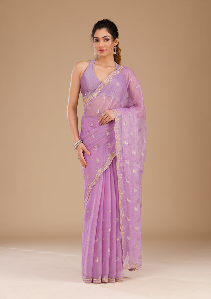 Lavender Stonework Tissue Saree-Koskii