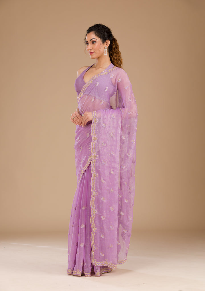 Lavender Stonework Tissue Saree-Koskii