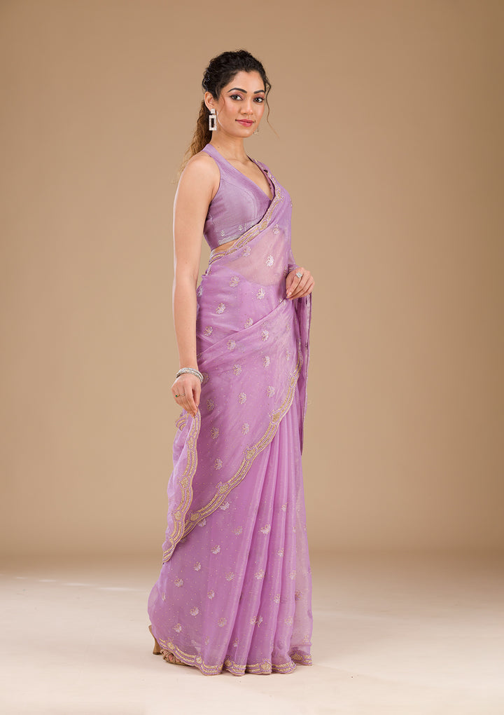 Lavender Stonework Tissue Saree-Koskii